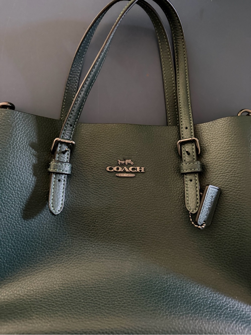 Coach Pebbled Leather Small Tote in Forest Green